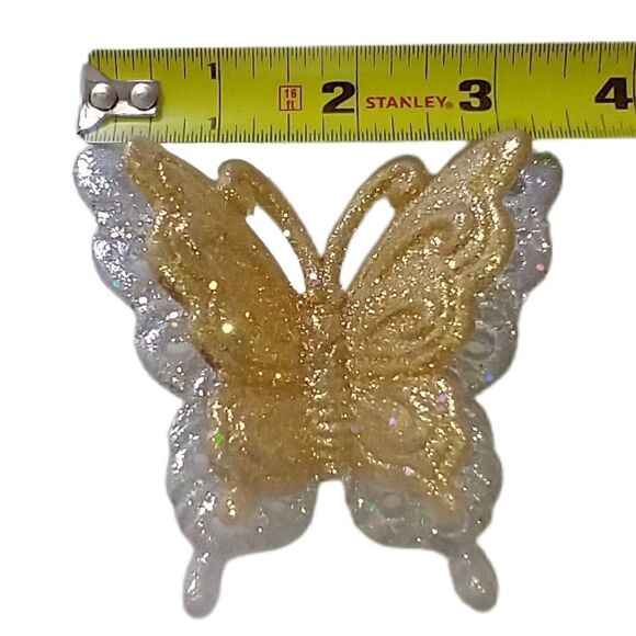 Glitter Gold Silver Butterfly Ornament Clip On Christmas Taiwan Plastic Crafts - Picture 2 of 15